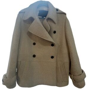Zara Classic Double-Breasted Beige Pea Coat